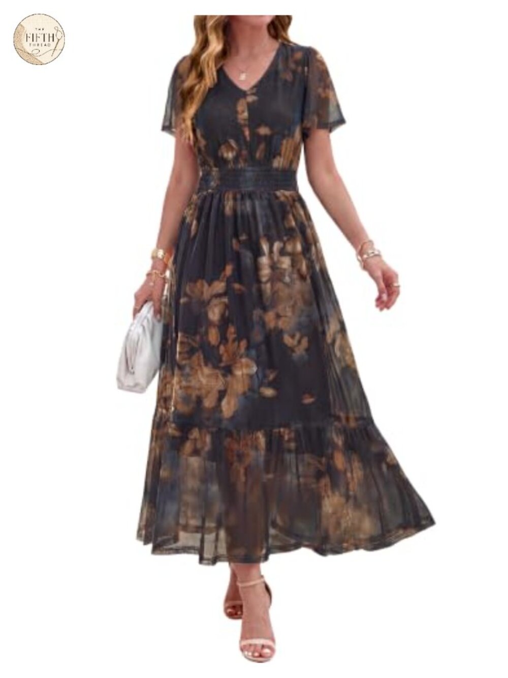 Simplee Womens Floral Maxi Dress Short Sleeve V Neck Boho Wedding Guest Vacation